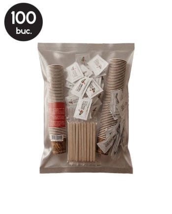 Kit Accesorii Tosteria Italiana - 100 pahare carton, 100 palete, 100 pliculete zahar